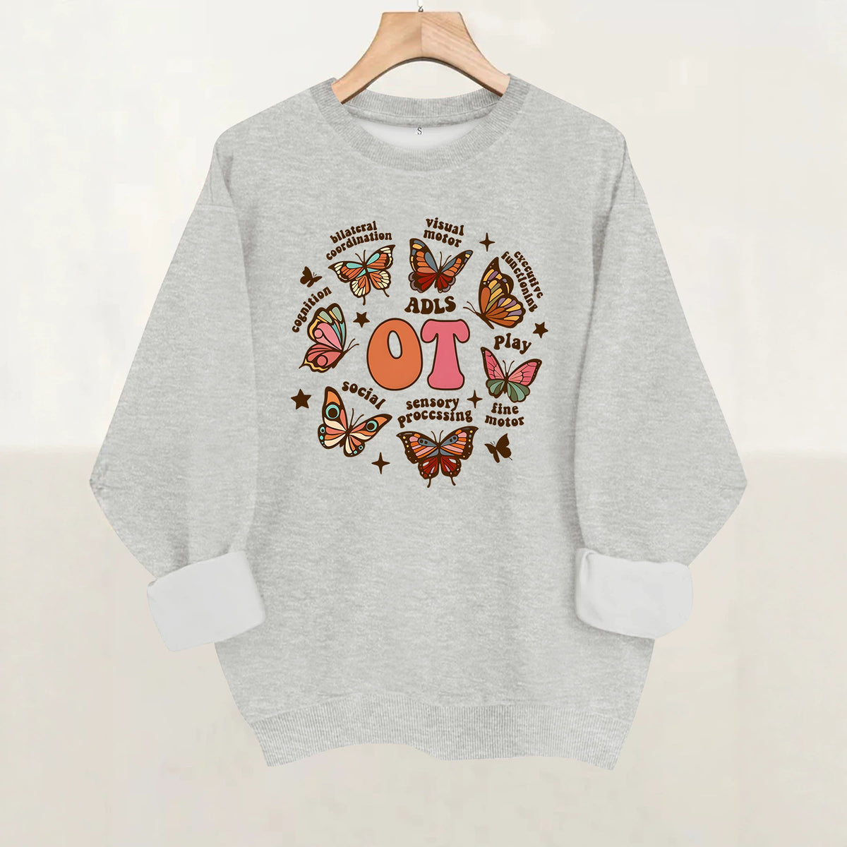 Bluza z kapturem z polaru z okrągłym dekoltem i nadrukiem motyli