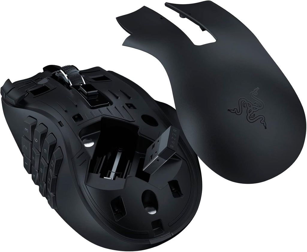Razer Naga V2 HyperSpeed - Ergonomische Kabellose MMO Gaming Maus (19 Programmierbaren Tasten, Wireless 2,4 GHz, Bluetooth, Bis zu 250 Stunden, Focus Pro 30K Optischer Sensor) Schwarz