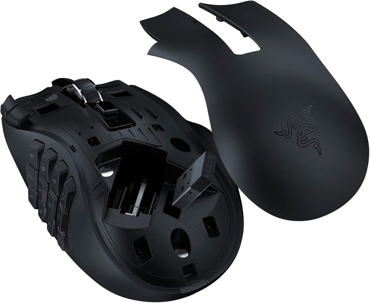 Razer Naga V2 HyperSpeed - Ergonomische Kabellose MMO Gaming Maus (19 Programmierbaren Tasten, Wireless 2,4 GHz, Bluetooth, Bis zu 250 Stunden, Focus Pro 30K Optischer Sensor) Schwarz