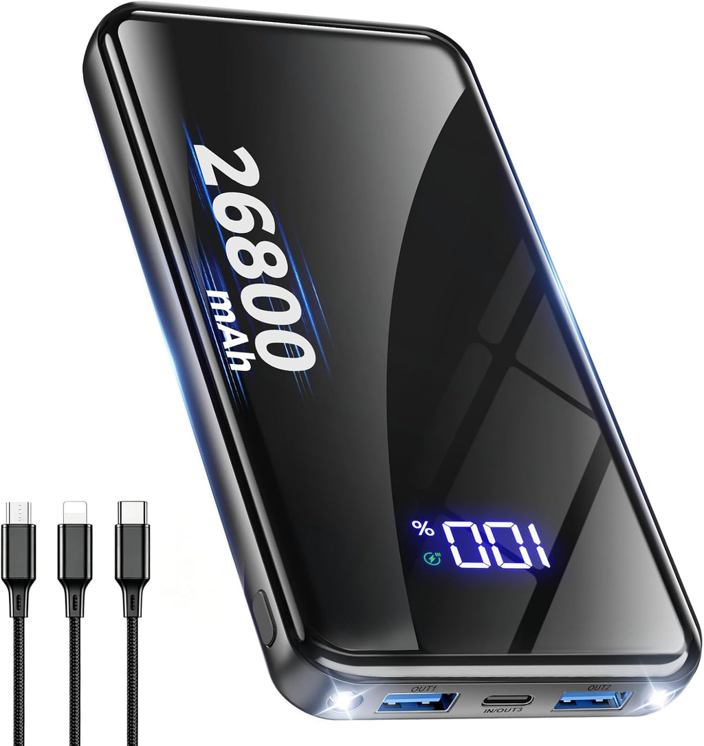 Power Bank, 26800mAh Schnellladen USB-C, 30% Größere Kapazität, Schwarz