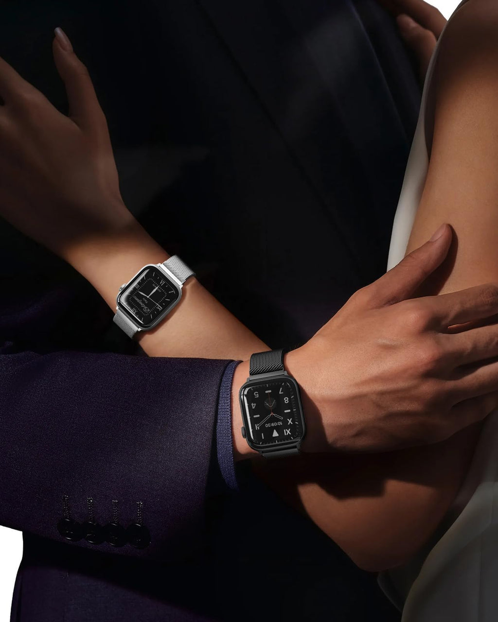 OULUOQI Edelstahl Milanaise Armband für Apple Watch 44mm 46mm 45mm 49mm
