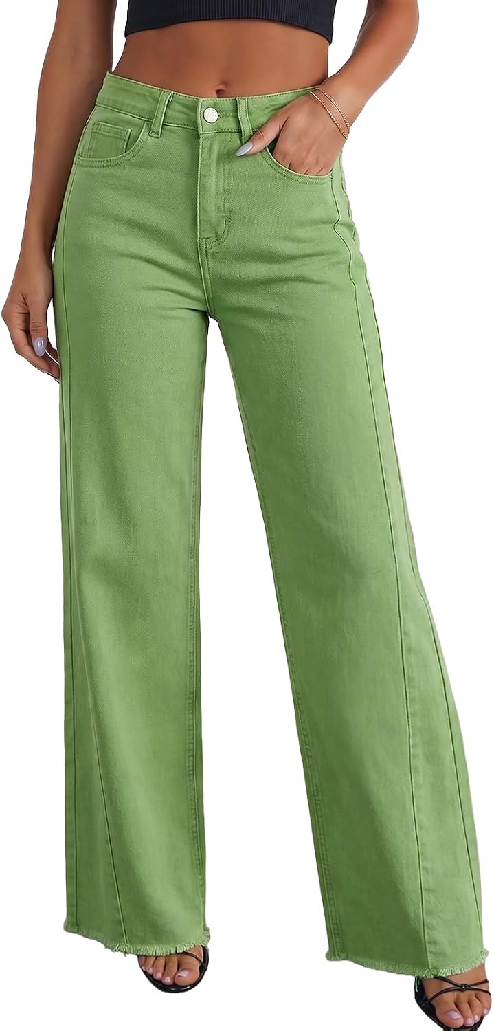 Sidefeel Damen Jeans mit weitem Bein, hoch taillierte, elastische Denim-Hose