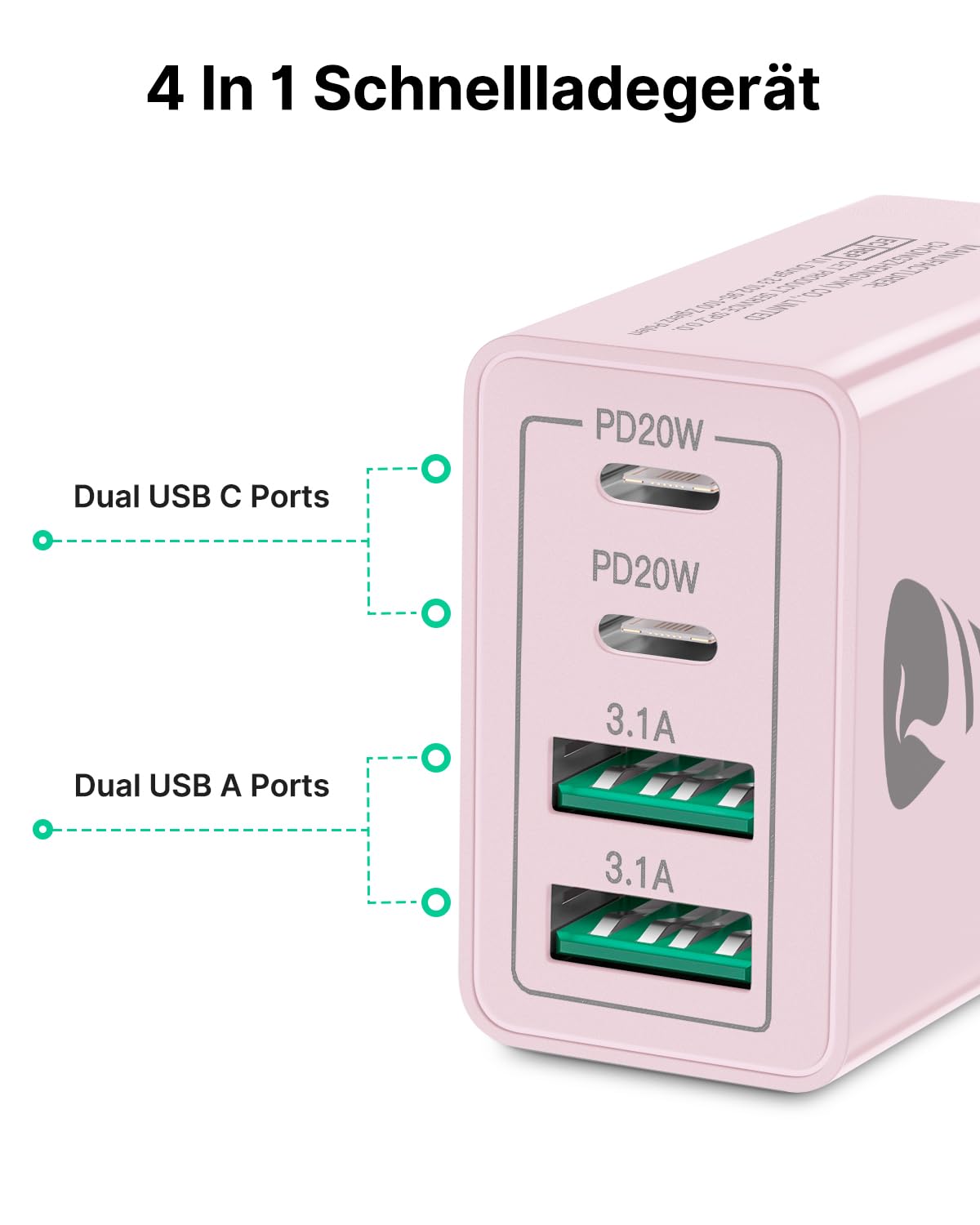 USB C Ladegerät, 40W 4-Port USB ladegerät Mehrfach Schnellladegerät PD 3.0