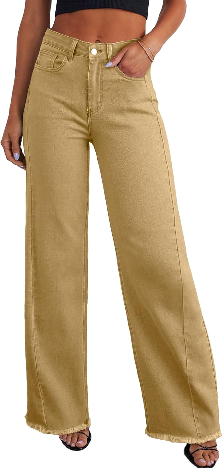 Sidefeel Damen Jeans mit weitem Bein, hoch taillierte, elastische Denim-Hose
