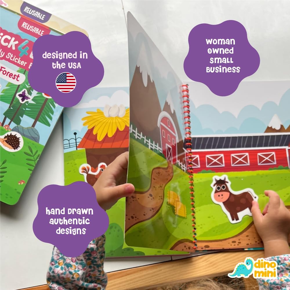 Stick4Ever Jelly Sticker Book® - for Kids - Waterproof, Easy to Clean Reusable Sticker Book for Toddlers- Reusable Road Trip Activities for Kids - Stocking Stuffers for Toddlers (Farm)