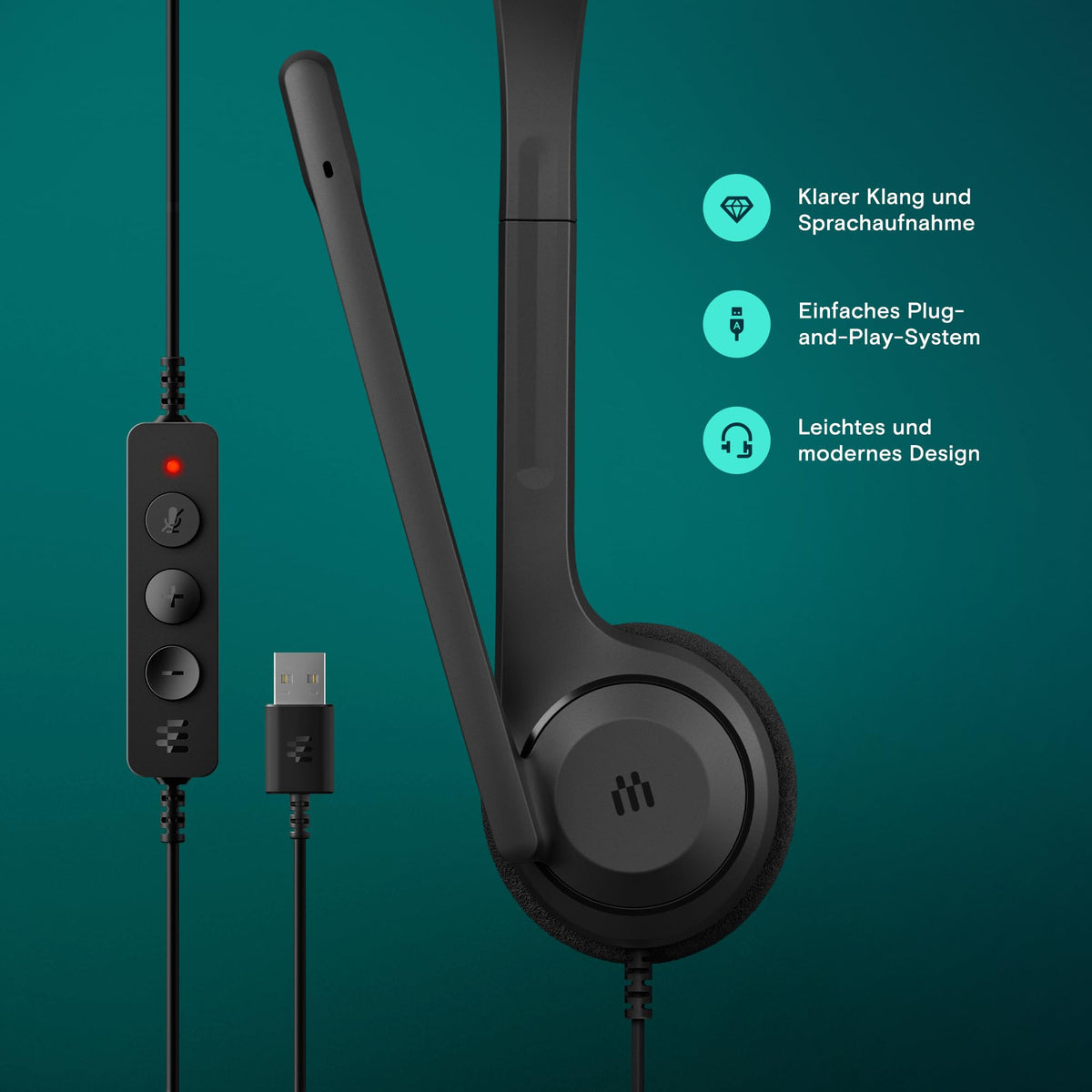EPOS C1 Vielseitiges Business- Headset mit Mikrofon, Universellem 3,5-mm-Klinkenstecker, Breite Gerätekompatibilität - kopfhörer mit Kabel, mikrofon PC, Rauschunterdrückendes Mikrofon, on Ear