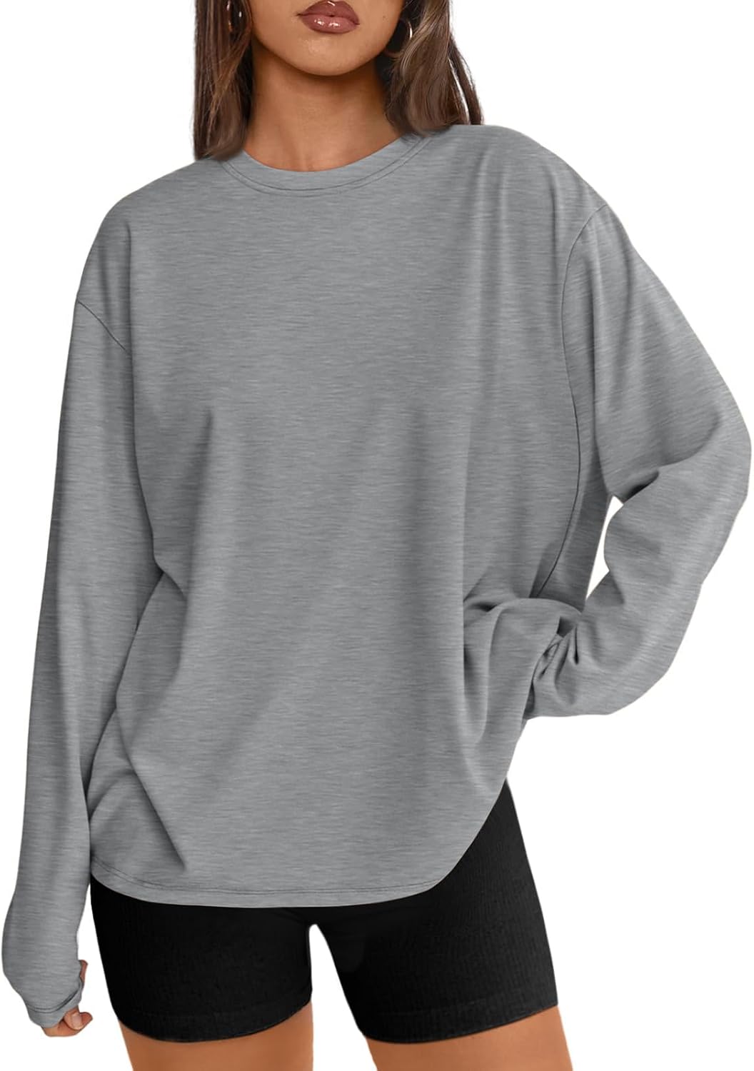 Trendy Queen Damen Oversize Langarmshirts Herbst-Oberteile 2026 Basic-Shirts