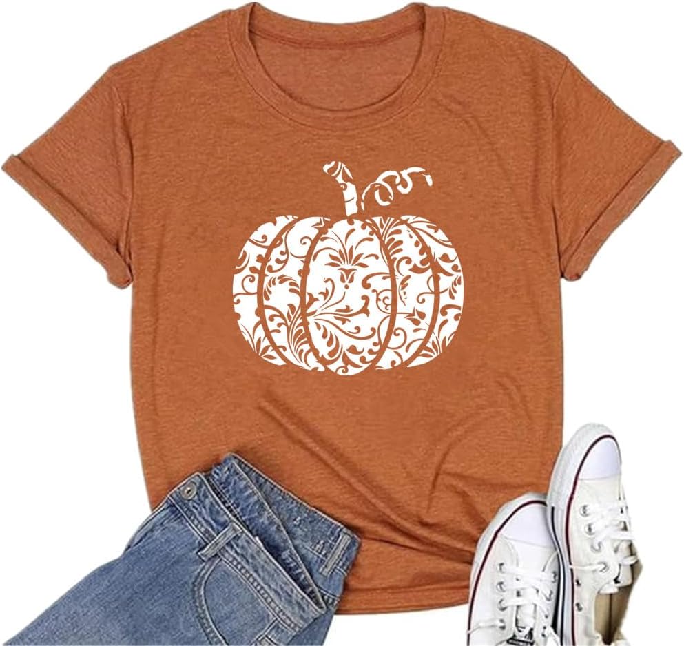Halloween-Kürbis-Shirts für Damen, Herbst-T-Shirts, niedliche grafische Herbst-Shirts, Thanksgiving-Oberteile