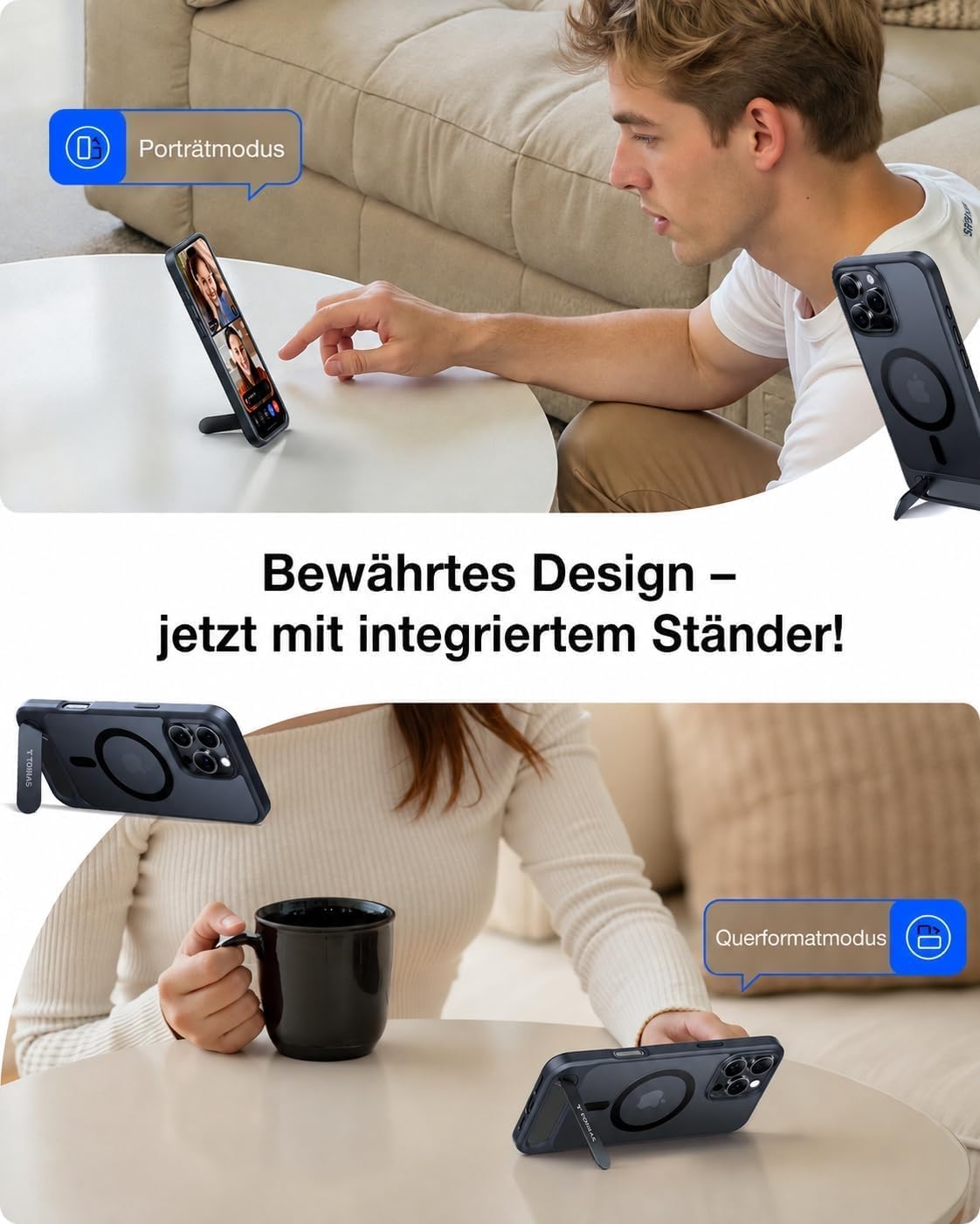 TORRAS Ostand L1 Hülle für iPhone 16 Pro für MagSafe Case, Schwarz