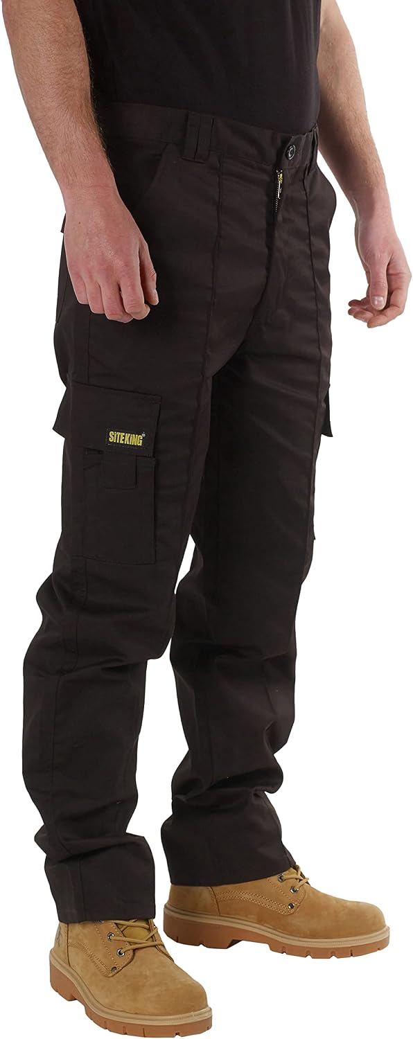 SITE KING Mens Cargo Combat Work Trousers, Sizes 28 to 56 Button & Zip Fly