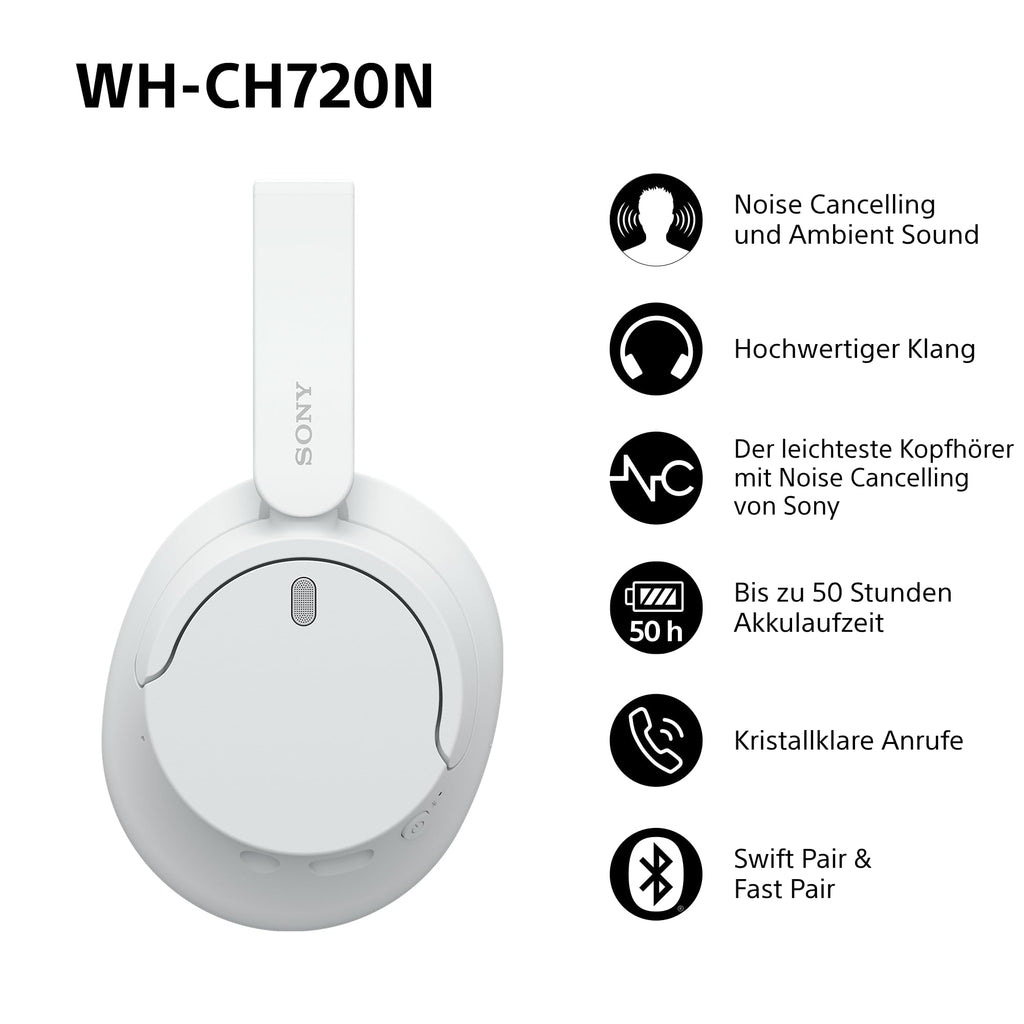 Sony WH-CH720N Kabelloser Bluetooth-Kopfhörer mit Noise Cancelling - bis zu 35 Stunden Akkulaufzeit und Schnellladefunktion - Schwarz