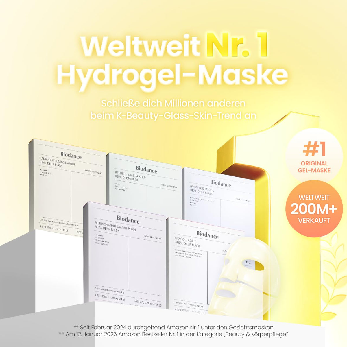 BIODANCE Refreshing Sea Kelp Real Deep Mask, Hydrogel Mask, Calming, Oil & Sebum Control, Blemish Care, Korean Skincare, 34 g x 4ea