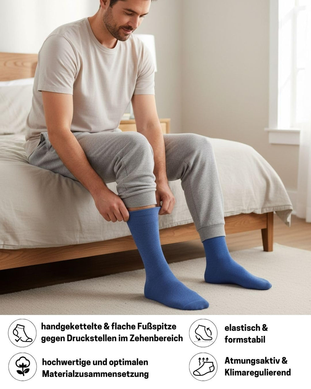 sockenkauf24 10 Paar Diabetikersocken für Herren & Damen ohne Gummibund & ohne Naht aus Baumwolle Diabetiker Socken mit Komfortbund ohne Gummi