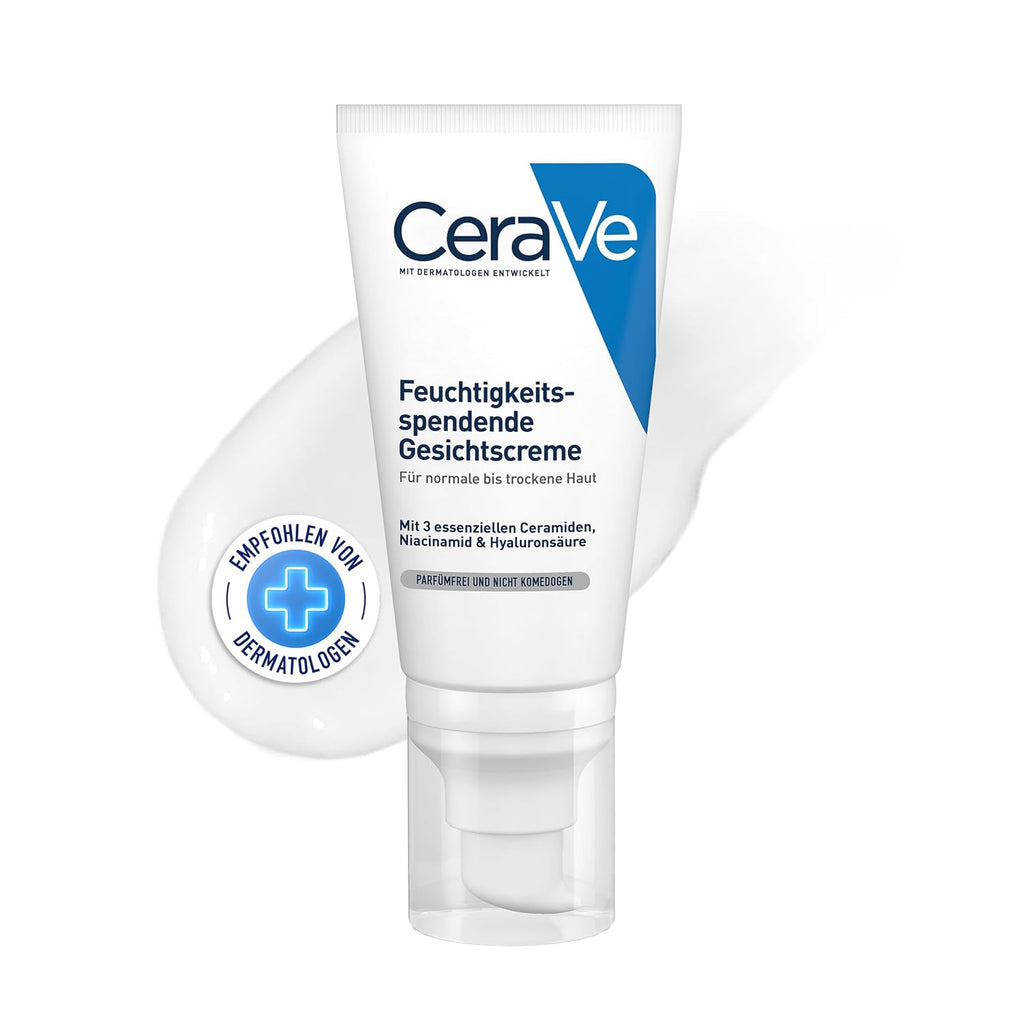 CeraVe Feuchtigkeitsspendende Gesichtscreme für normale bis trockene Haut, Ultraleichte Formel, Mit Hyaluron, Niacinamid und 3 essenziellen Ceramiden