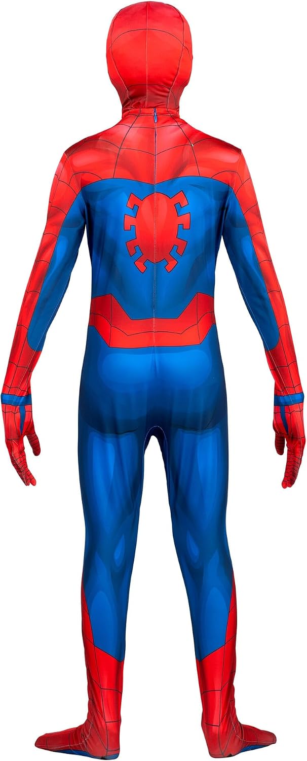 Marvel Spider-Man Official Youth Deluxe Zentai Costume - Deluxe Two-Way Stretch Spandex with Invisible Zippers and Wrist Openings for Added Convenience (S)