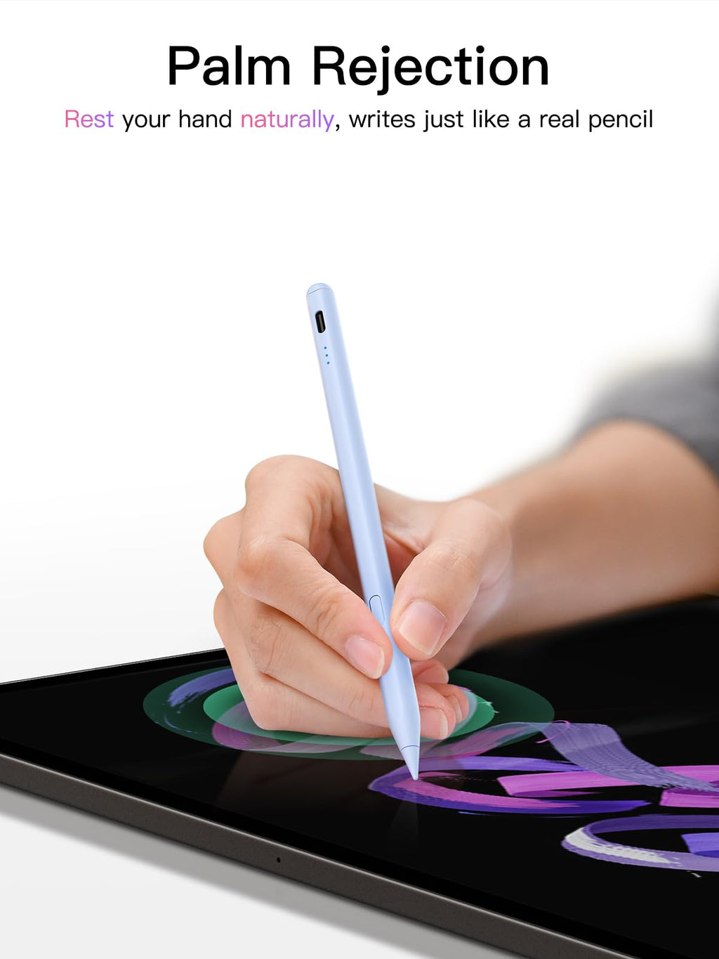 Stylus Stift für iPad 2018-2026 mit USB-C Schnellladeleistung, Palm Rejection und Neigungssensitivität Pencil für iPad 11/10/9/8/7/6/A16, Mini 7/6/5, Air M4/3/2 11"/13"/5/4/3, Pro M5/M4 13"/12.9″/11″