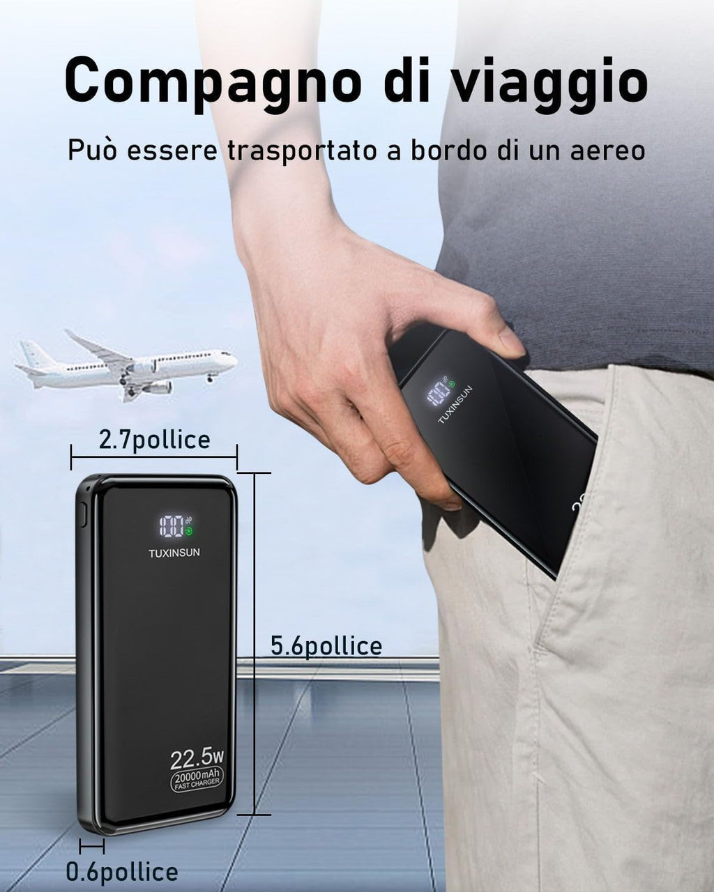 Power Bank 20000 mAh 22.5 W PD3.0 QC4.0 Externer Handyakku PD20W Schnellladen Powerbank mit LCD-Display USB-C Ausgänge und Eingänge Tragbares Ladegerät mit Smartphones