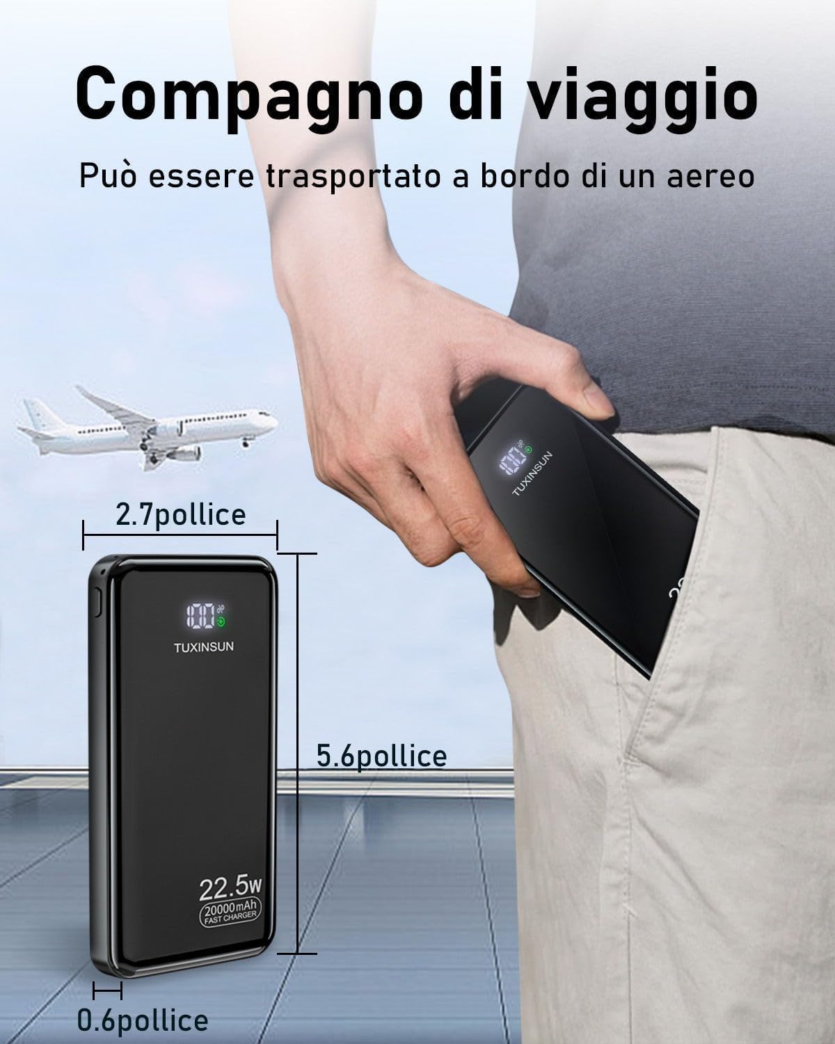 Power Bank 20000 mAh 22.5 W PD3.0 QC4.0 Externer Handyakku PD20W Schnellladen Powerbank mit LCD-Display USB-C Ausgänge und Eingänge Tragbares Ladegerät mit Smartphones