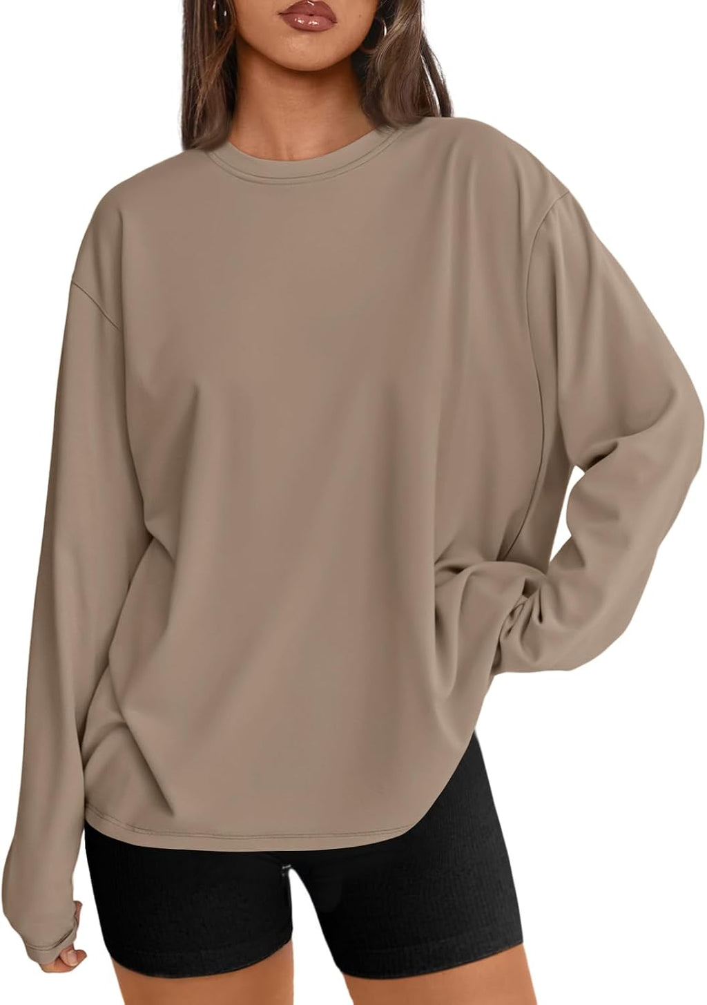 Trendy Queen Damen Oversize Langarmshirts Herbst-Oberteile 2026 Basic-Shirts