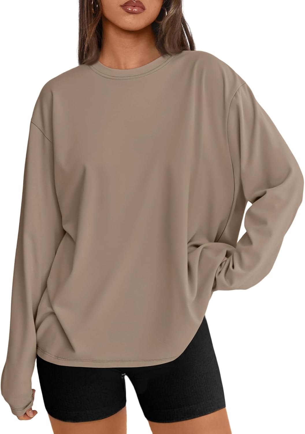 Trendy Queen Damen Oversize Langarmshirts Herbst-Oberteile 2026 Basic-Shirts