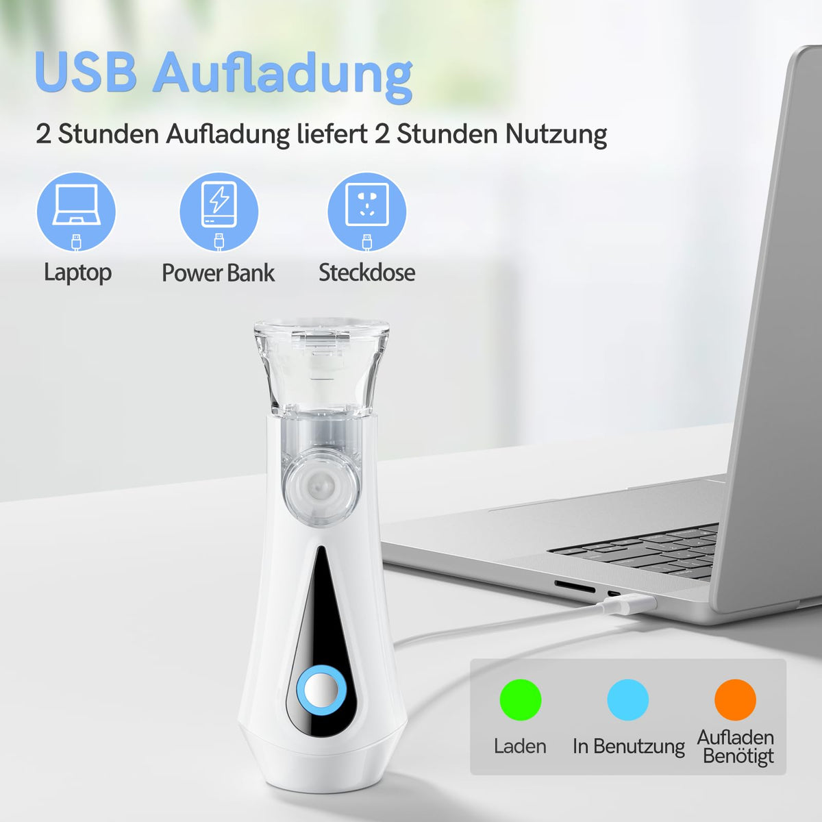 Inhalationsgerät, JOSSIS Ultra Leise Inhaliergeräte für Erwachsene, Kinder, Partikelgröße 1-5µm, Einstellbarer Sprühnebel, Aufladbarer Inhalator