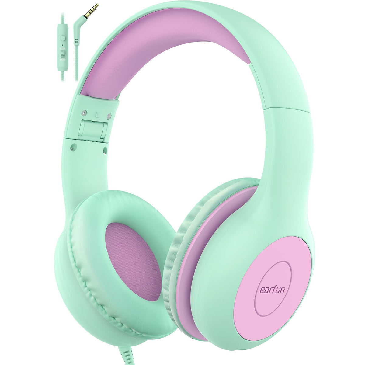 EarFun Kinder Kopfhörer mit 3,5 mm Kabel, Lautstärkebegrenzung, Blau-grün
