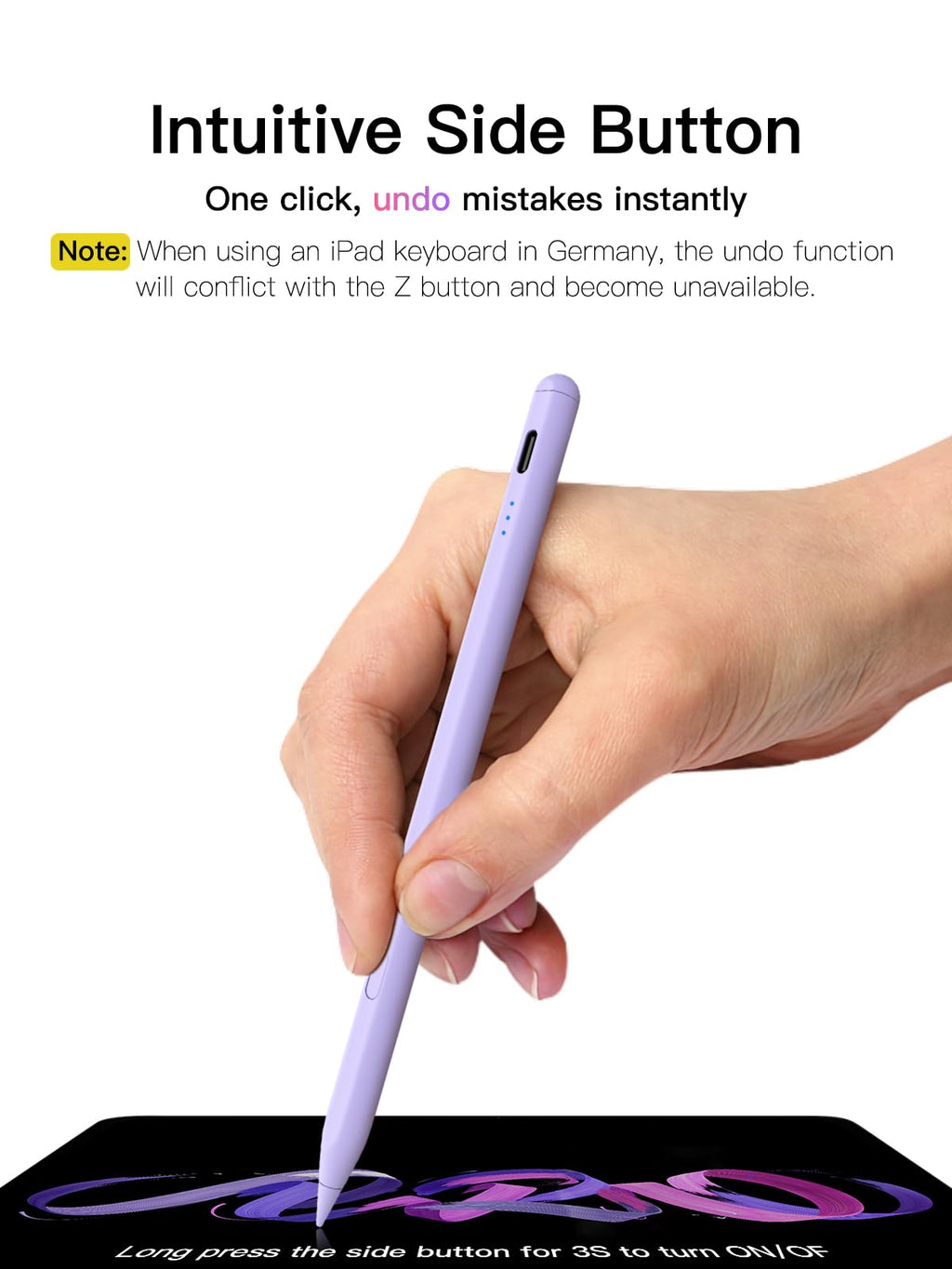 Stylus Stift für iPad 2018-2026 mit USB-C Schnellladeleistung, Palm Rejection und Neigungssensitivität Pencil für iPad 11/10/9/8/7/6/A16, Mini 7/6/5, Air M4/3/2 11"/13"/5/4/3, Pro M5/M4 13"/12.9″/11″