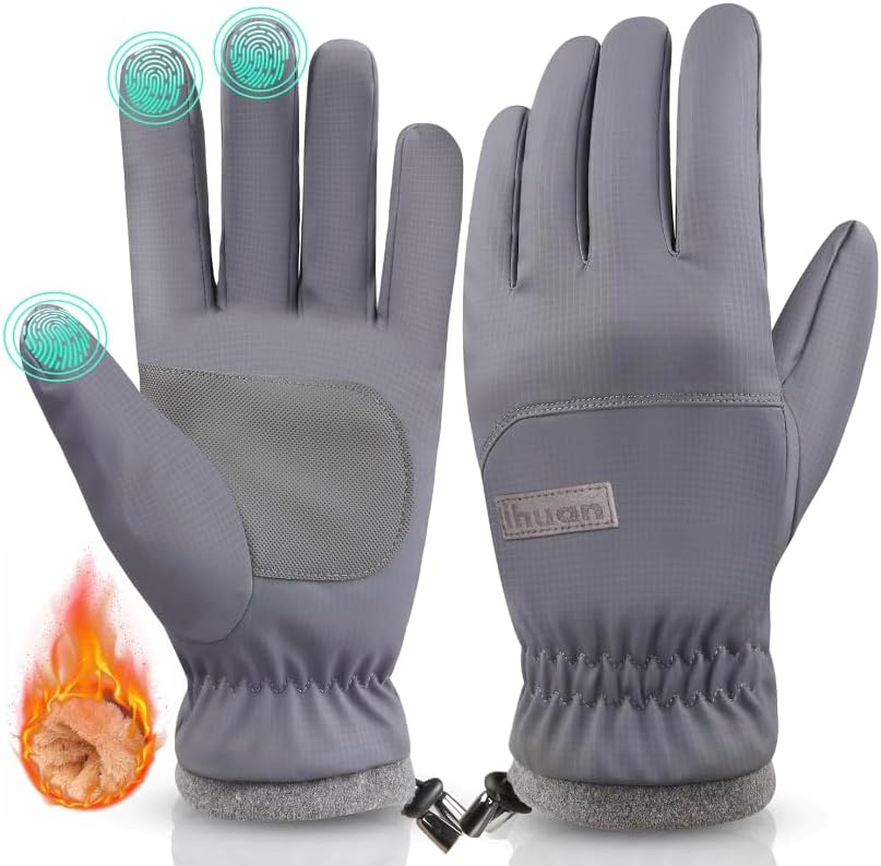 ihuan Thermo Fahrradhandschuhe für Damen und Herren – Warme Winter- und Schneehandschuhe, touchscreen-kompatibel, wasserdicht, winddicht und rutschfest, Sporthandschuhe zum Radfahren, Laufen, Skifahren und Wandern