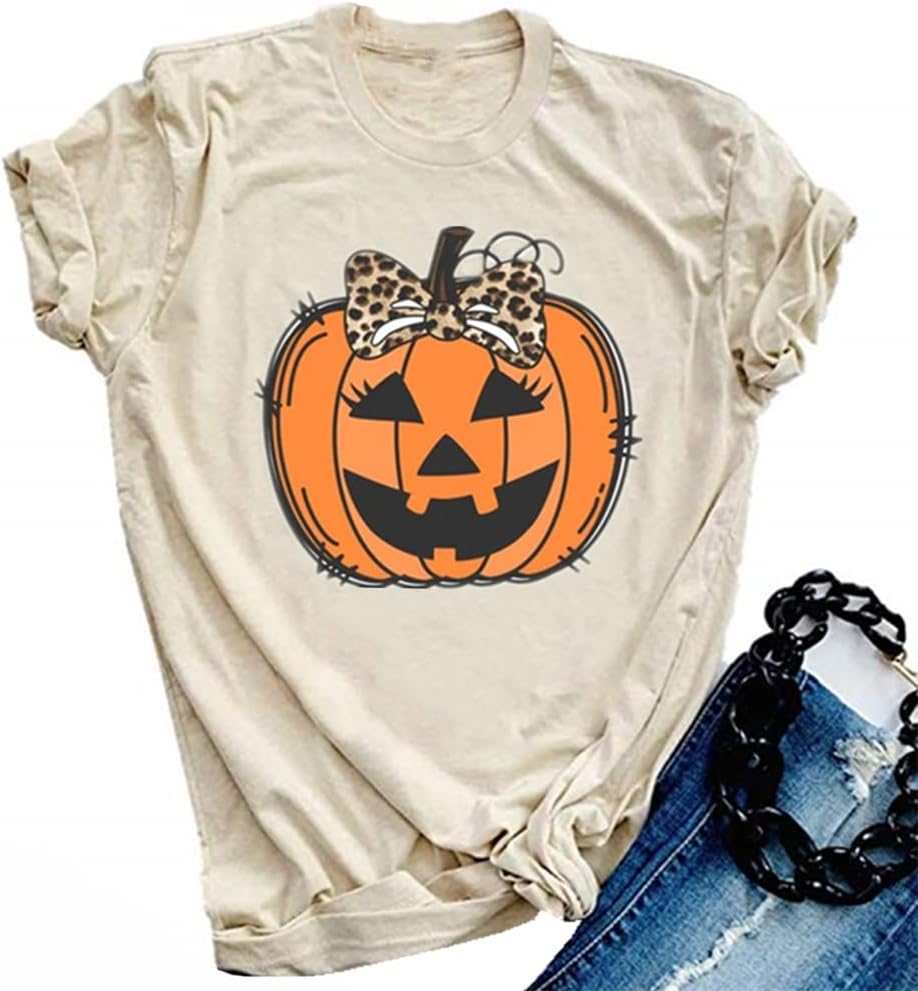 Halloween-Kürbis-Shirts für Damen, Herbst-T-Shirts, niedliche grafische Herbst-Shirts, Thanksgiving-Oberteile