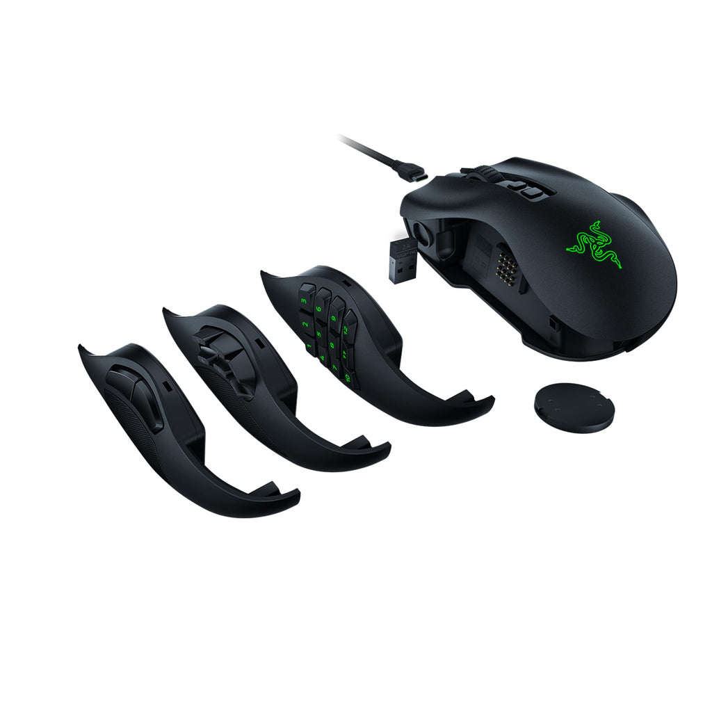 Razer Naga V2 HyperSpeed - Ergonomische Kabellose MMO Gaming Maus (19 Programmierbaren Tasten, Wireless 2,4 GHz, Bluetooth, Bis zu 250 Stunden, Focus Pro 30K Optischer Sensor) Schwarz