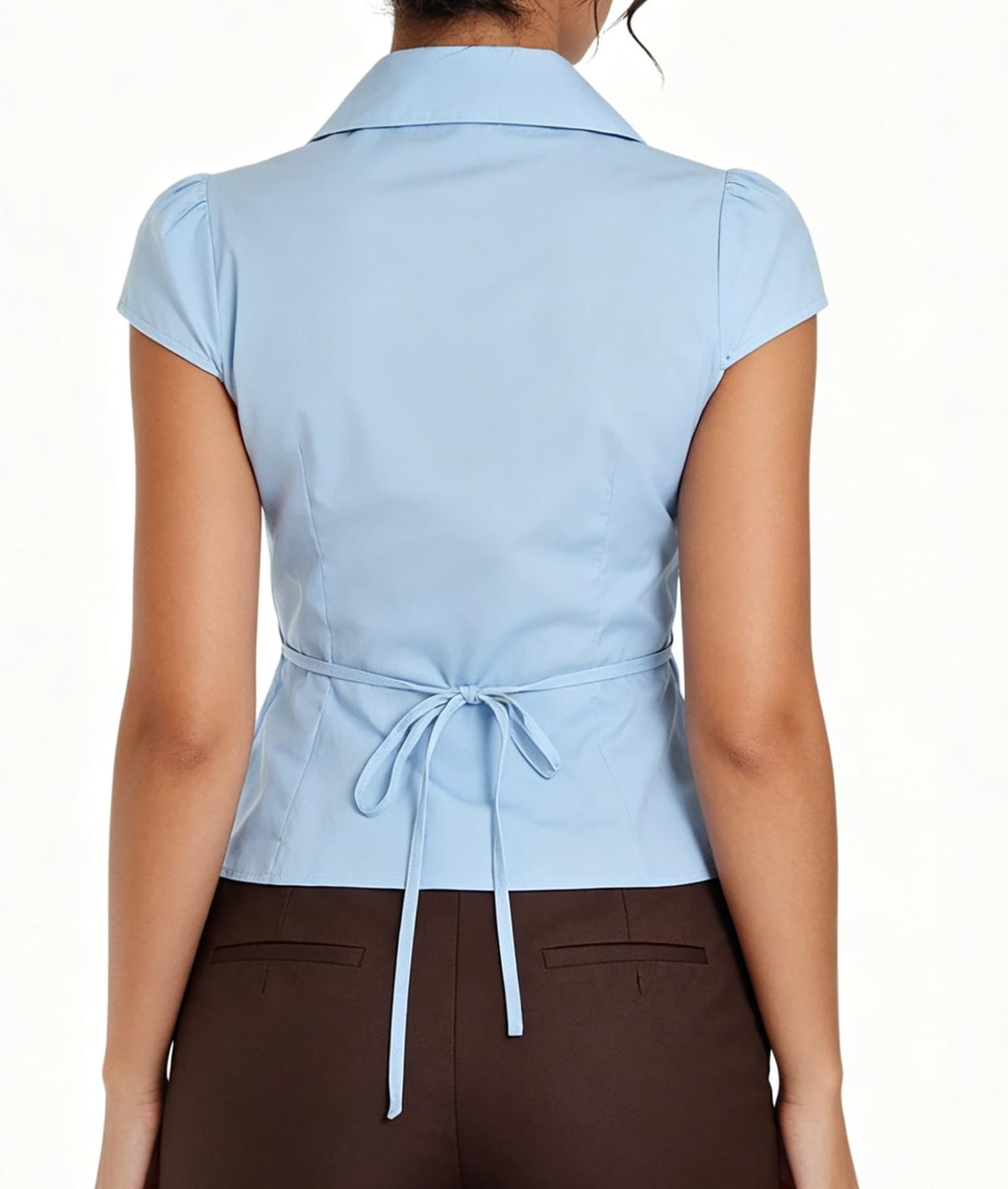 Damen Y2K Kurzarm-Bluse mit Knopfleiste, körperbetont und mit Kragen