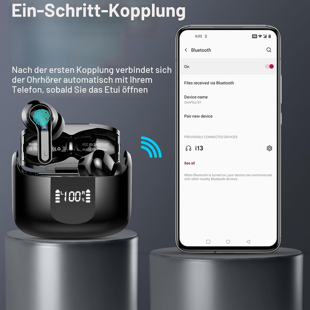 2026 Kopfhörer Kabellos Bluetooth 5.4 Kopfhörer, 6D-Stereo Ohrhörer in Ear
