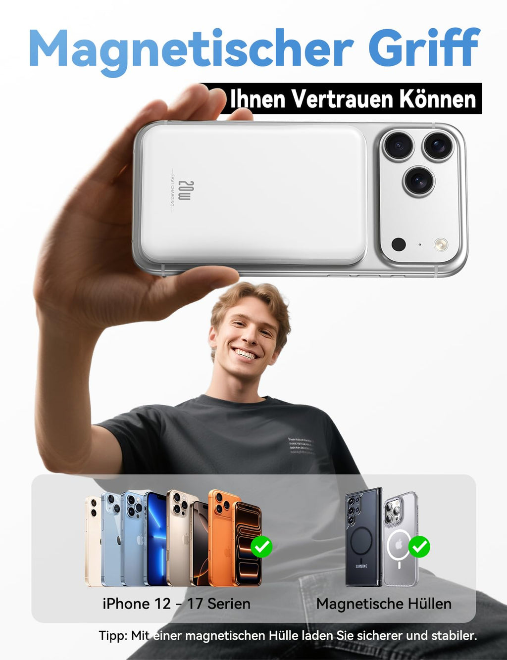 Powerbank für MagSafe,10000mAh Ultra Schnellladen Magnetische Power Bank