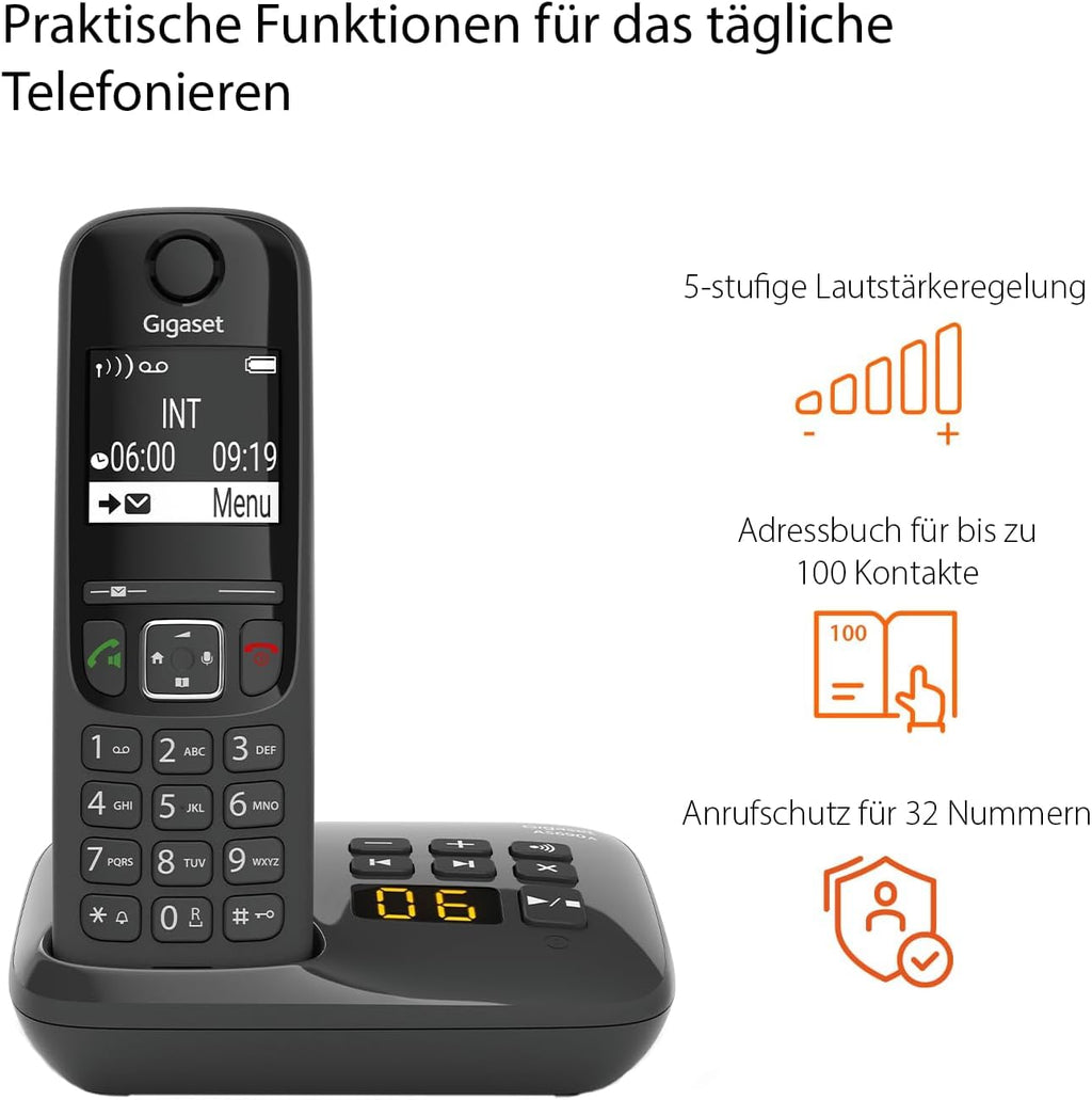 Gigaset AS690 - Schnurloses DECT-Telefon - großes, kontrastreiches Display - Brillante Audioqualität - einstellbare Klangprofile - Freisprechfunktion - Anrufschutz, schwarz [Deutsche Version]