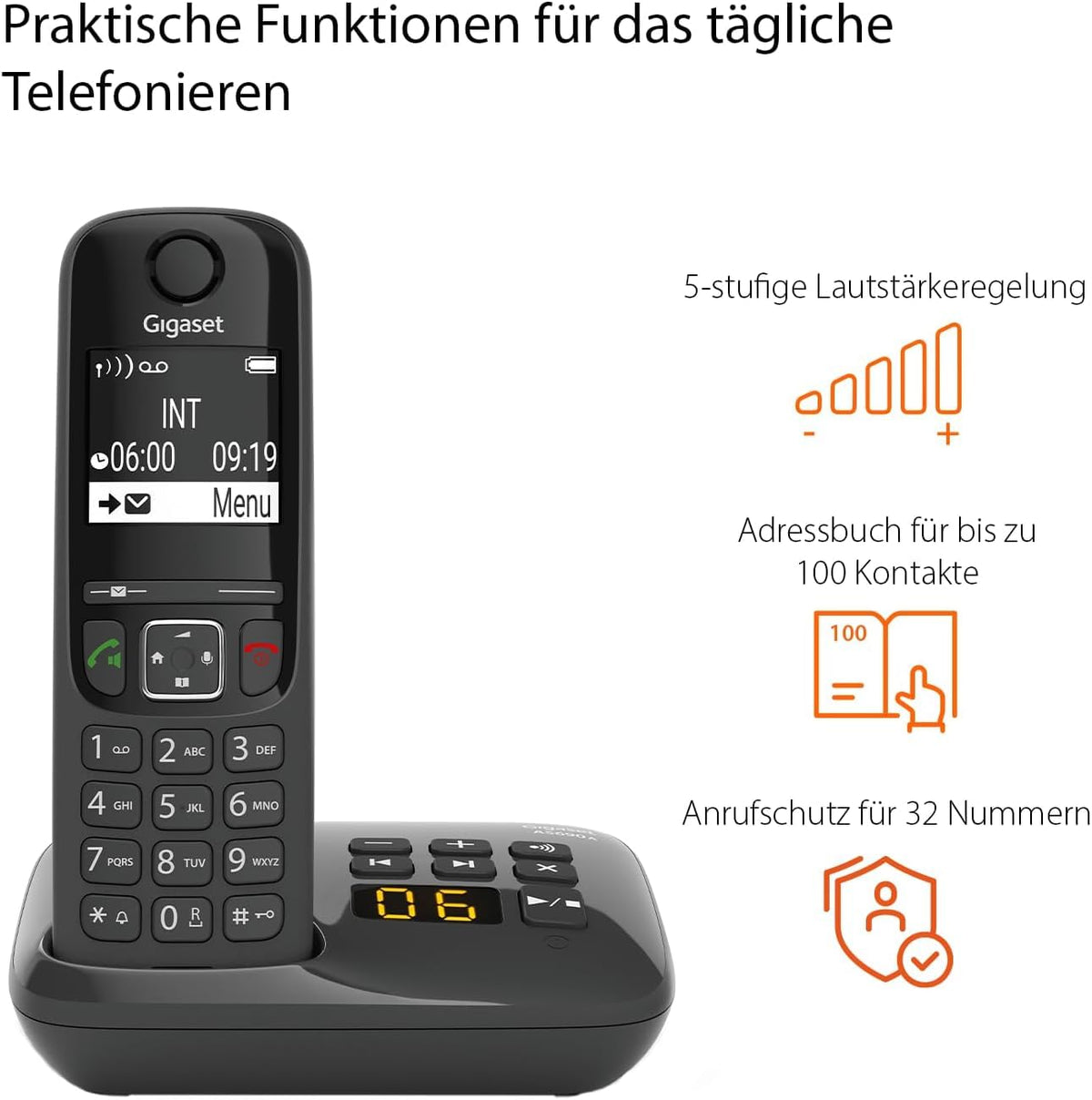 Gigaset AS690 - Schnurloses DECT-Telefon - großes, kontrastreiches Display - Brillante Audioqualität - einstellbare Klangprofile - Freisprechfunktion - Anrufschutz, schwarz [Deutsche Version]