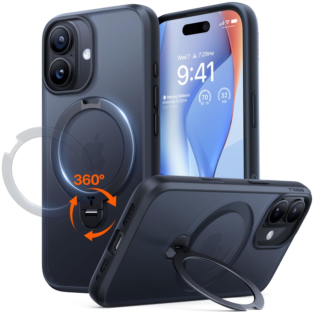 TORRAS Ostand Q3 Spin für iPhone 18 Pro Hülle für MagSafe 360°Stand Schwarz