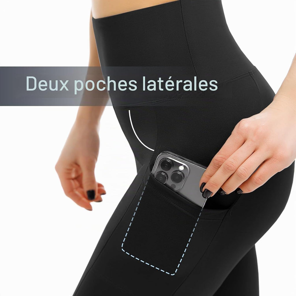 Leafigure Lot de 2 leggings de sport opaques taille haute avec poches pour entraînement, sport, yoga, course à pied