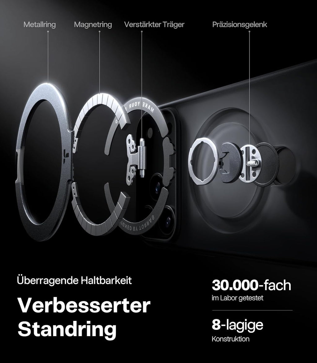 TORRAS Ostand Q3 Spin für iPhone 18 Pro Hülle für MagSafe 360°Stand Schwarz