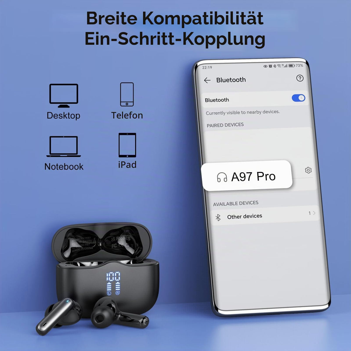 Bluetooth Kopfhörer, Kopfhörer Kabellos Bluetooth 5.4, Tiefer Bass Ohrhörer
