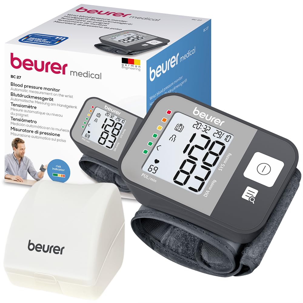 Beurer BM 27 Oberarm-Blutdruckmessgerät mit Manschettensitzkontrolle, klinisch validiert, Manschette für 22-42 cm, Risikoindikator, Arrhythmie-Erkennung, Datenübertragung zu Apple Health und co.