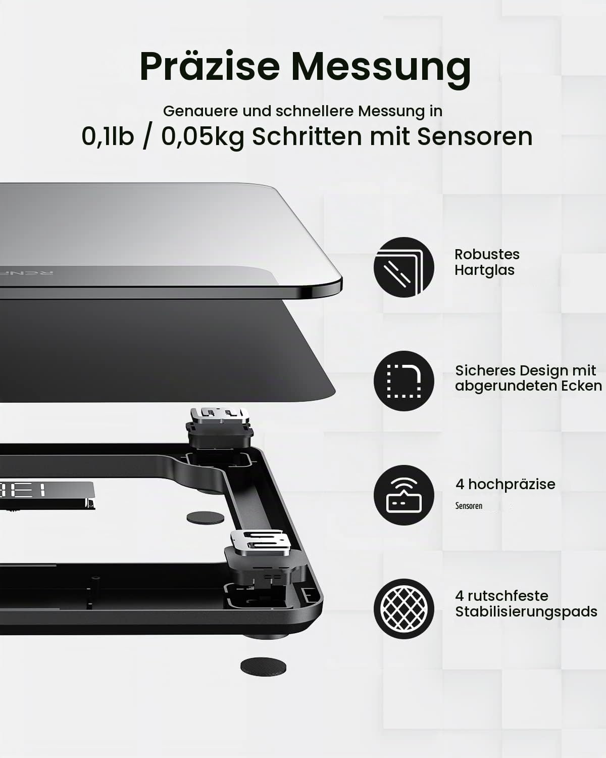 RENPHO Personenwaage, Körperwaage mit Hochpräzisions-Sensoren