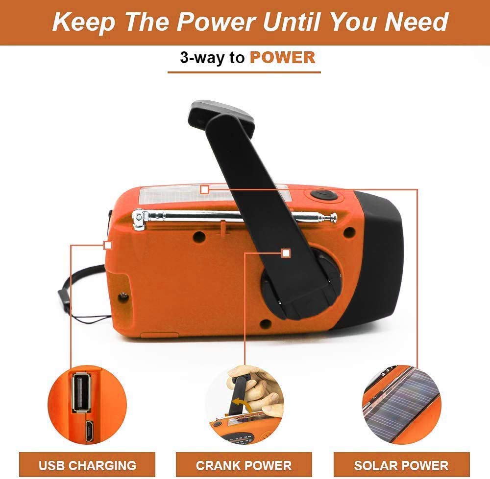 Notfall-Solarradio,Solarbaby Selbstbetriebenes Kurbelradio mit LED-Taschenlampe, SOS-Alarm,AM/FM Wetter Wind Up Radio mit 2000mAh Akku für Notladung von Smartphone,(Rod)