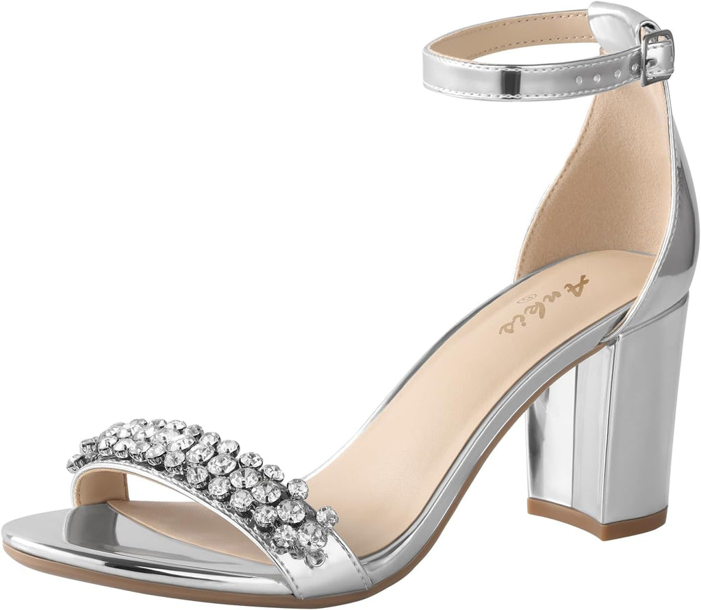Ankis Damen-Sandalen mit offenem Zehenbereich, Knöchelriemen und 7 cm Blockabsatz