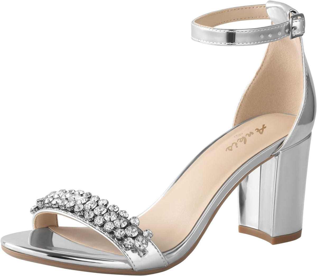 Ankis Damen-Sandalen mit offenem Zehenbereich, Knöchelriemen und 7 cm Blockabsatz