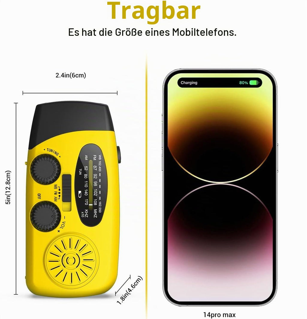 Notfall-Solarradio,Solarbaby Selbstbetriebenes Kurbelradio mit LED-Taschenlampe, SOS-Alarm,AM/FM Wetter Wind Up Radio mit 2000mAh Akku für Notladung von Smartphone,(Rod)