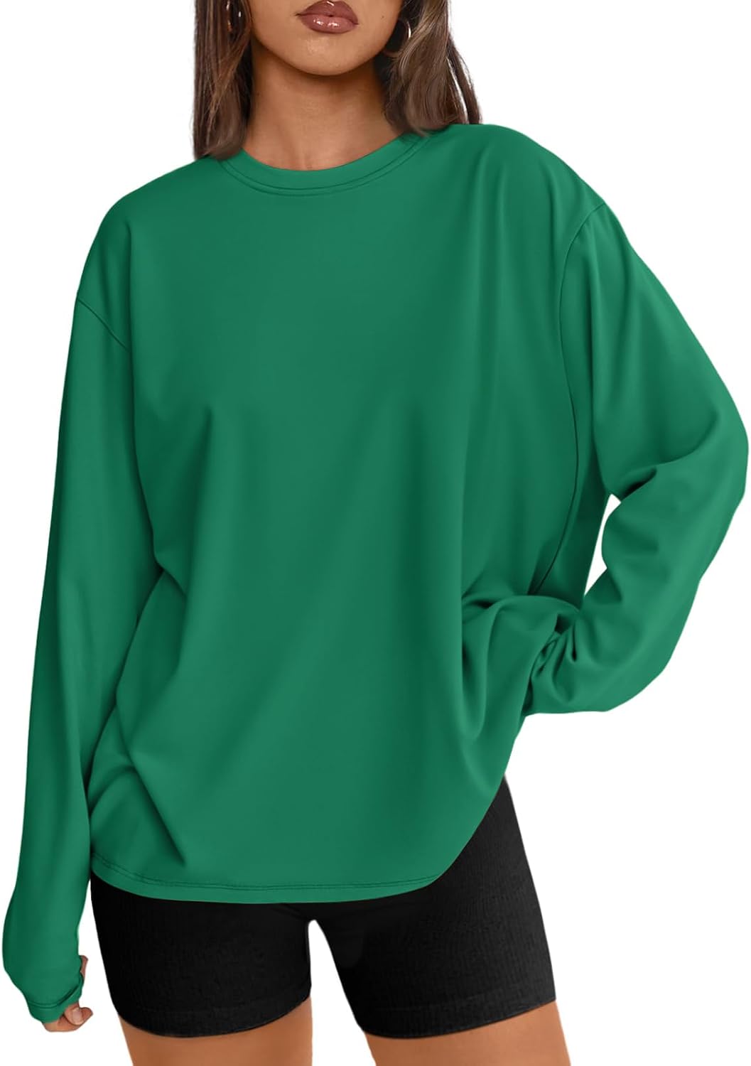 Trendy Queen Damen Oversize Langarmshirts Herbst-Oberteile 2026 Basic-Shirts