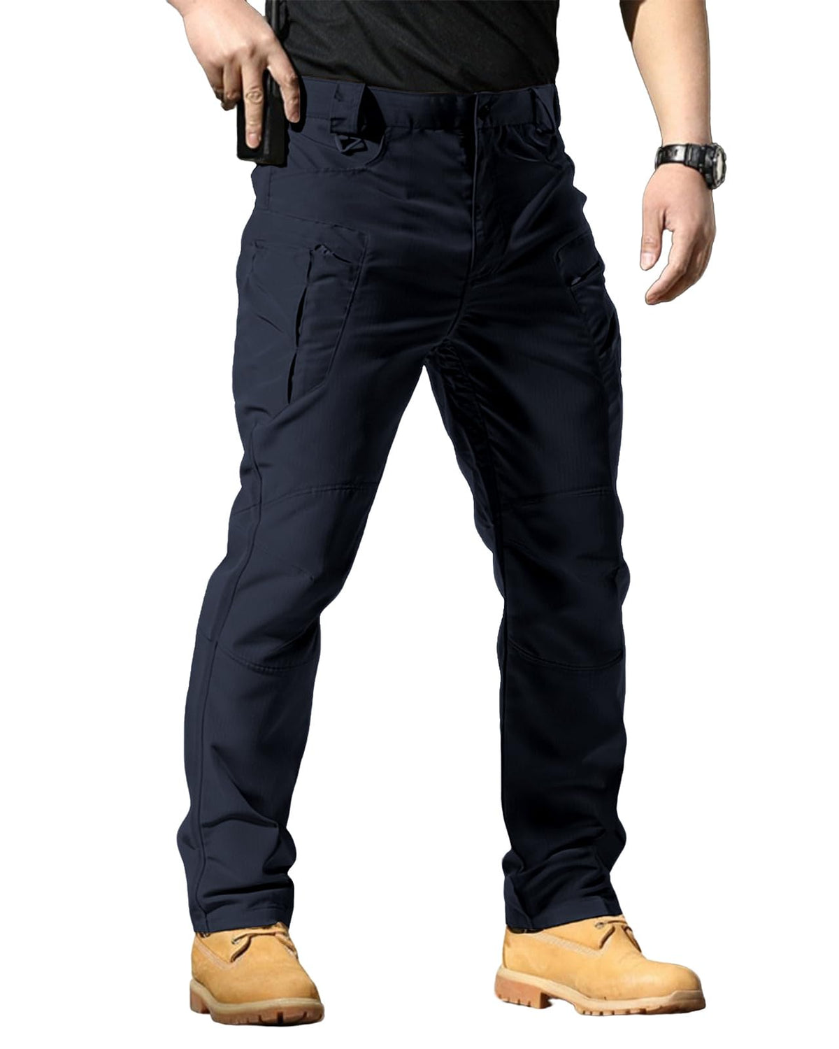 Men's Stretch Tactical Pants Waterproof Ripstop Fabric Cargo Pants Lightweight Casual Hiking Outdoor Work Pants (No Belt)