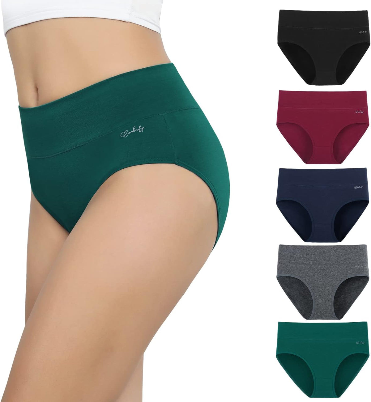 anqier Damen-Unterhosen, 5er-Pack, Stretch-Baumwolle, hoch geschnittene Slips für Damen