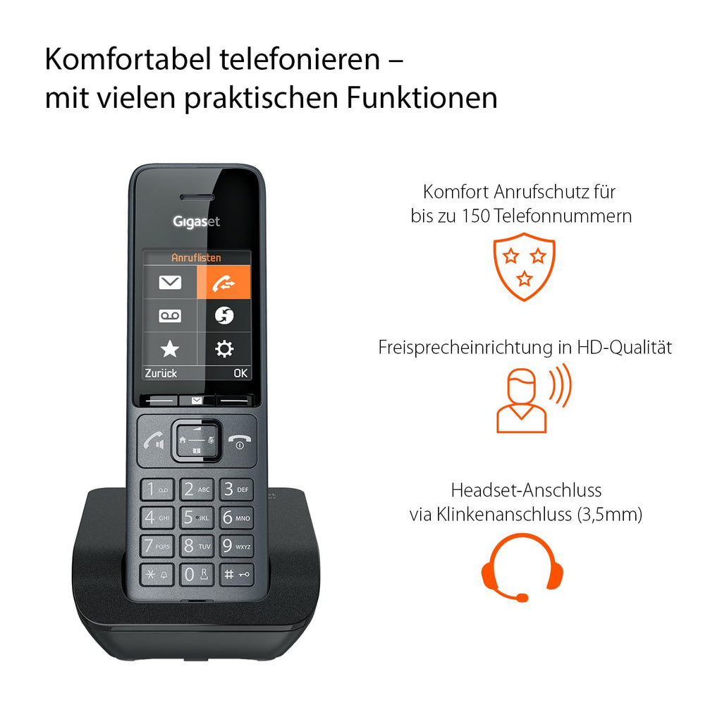 Gigaset Comfort 520A Duo - 2 Schnurlose DECT-Telefone mit Anrufbeantworter - Beste Audioqualität mit Freisprechfunktion - Anrufschutz - Adressbuch 200 Kontakten, titan-schwarz [Deutsche Version]