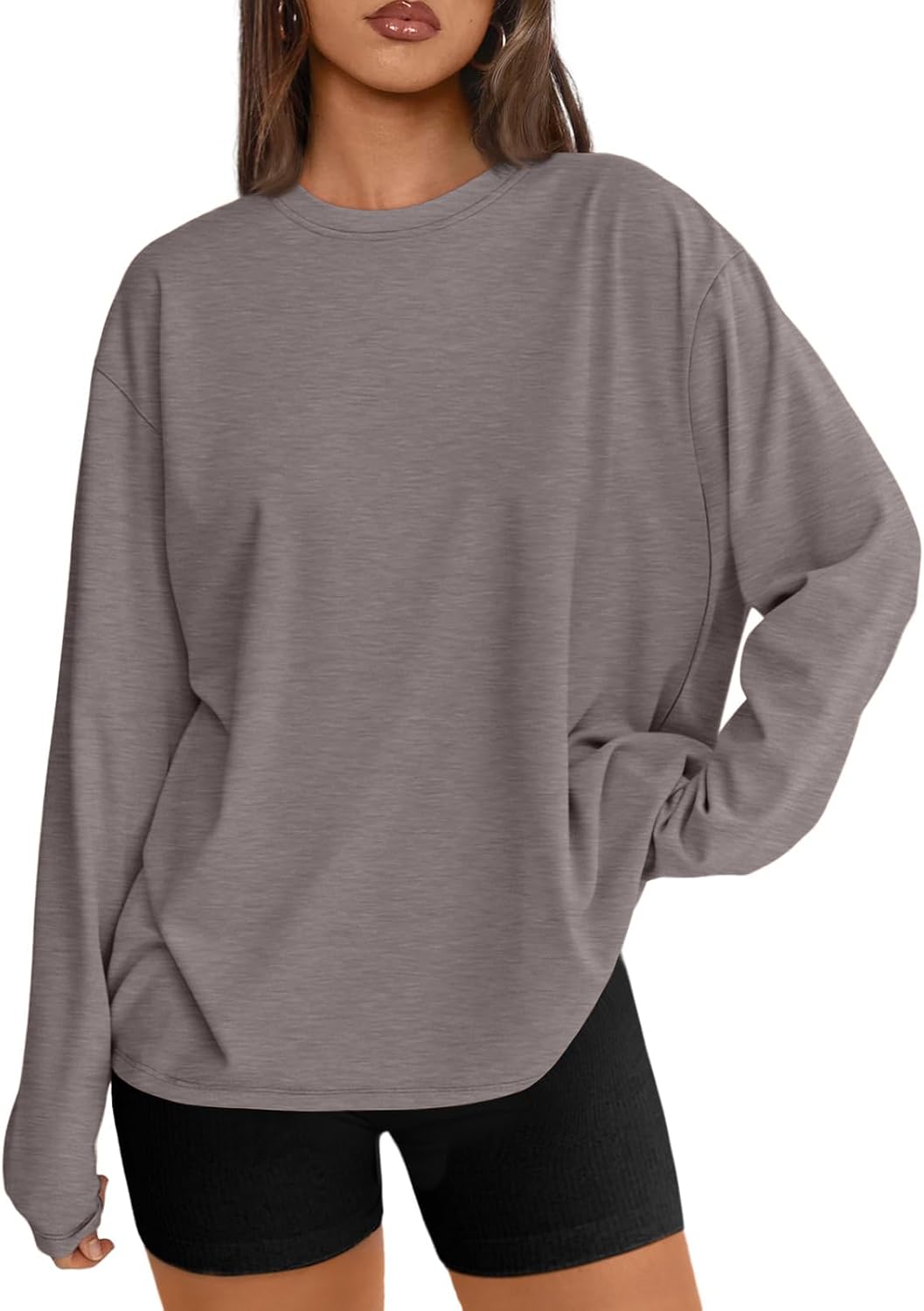 Trendy Queen Damen Oversize Langarmshirts Herbst-Oberteile 2026 Basic-Shirts